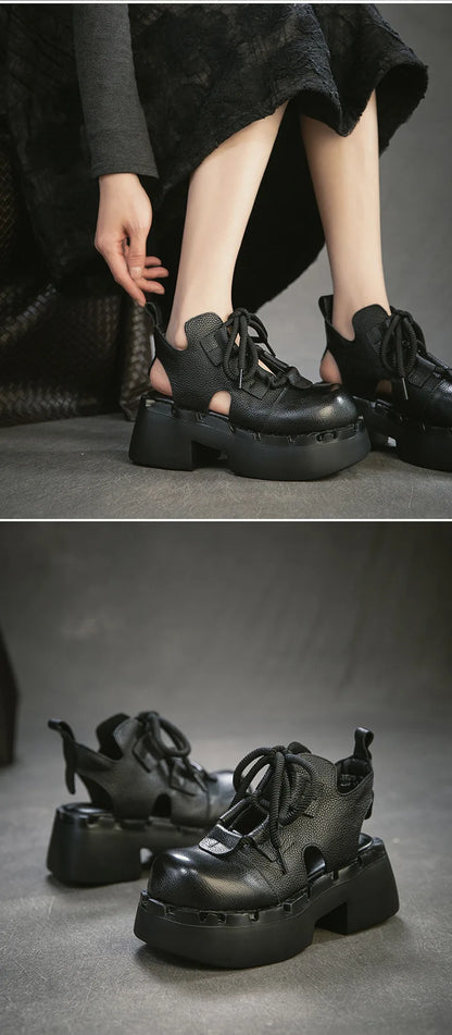 Myjyjz 7cm Cow Genuine Leather Flats Comfy Platform Wedge Fashion Flats Ankle Booties Sandals Luxury Shoes Mary Jane Pumps Women