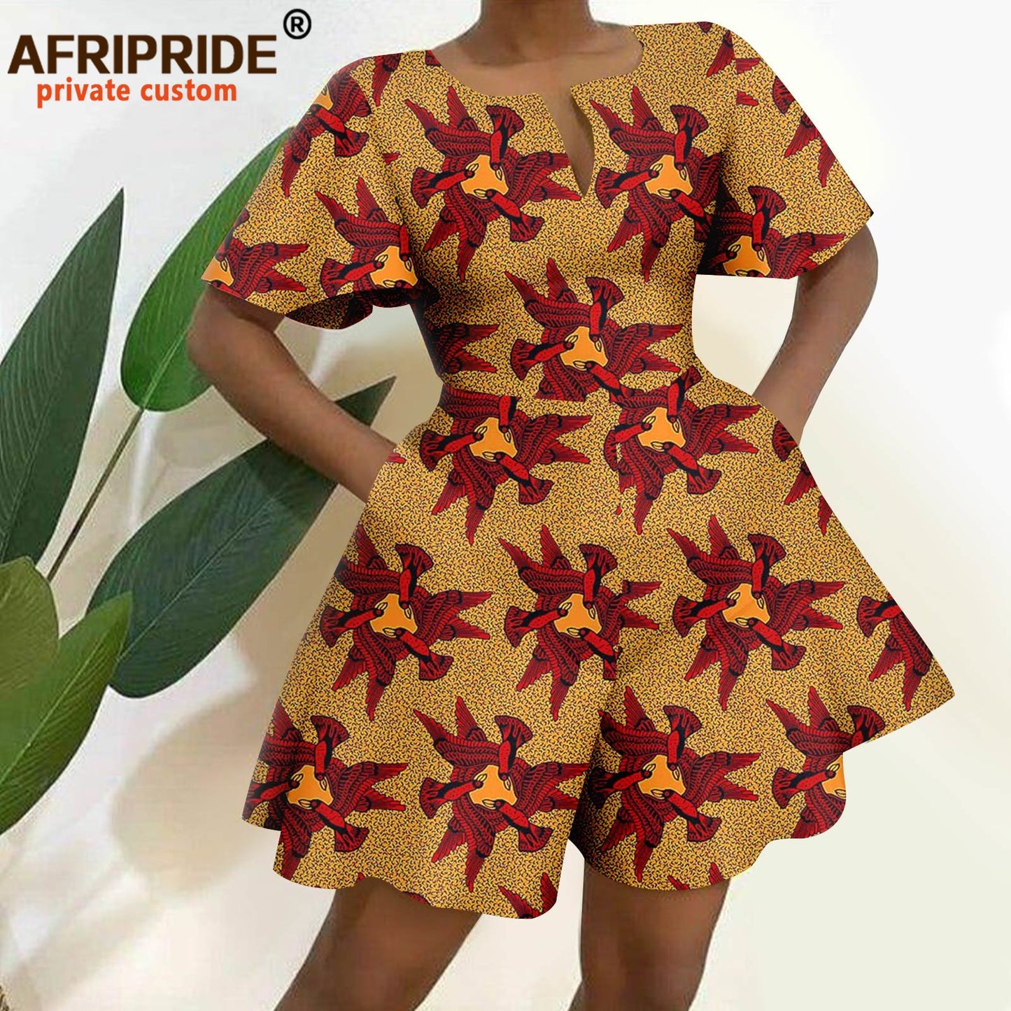 2026 African Clothes for Women Short Sleeve High Waist Print Jumpsuit Casual Cotton Summer Outfits Rompers Playsuits A2329001