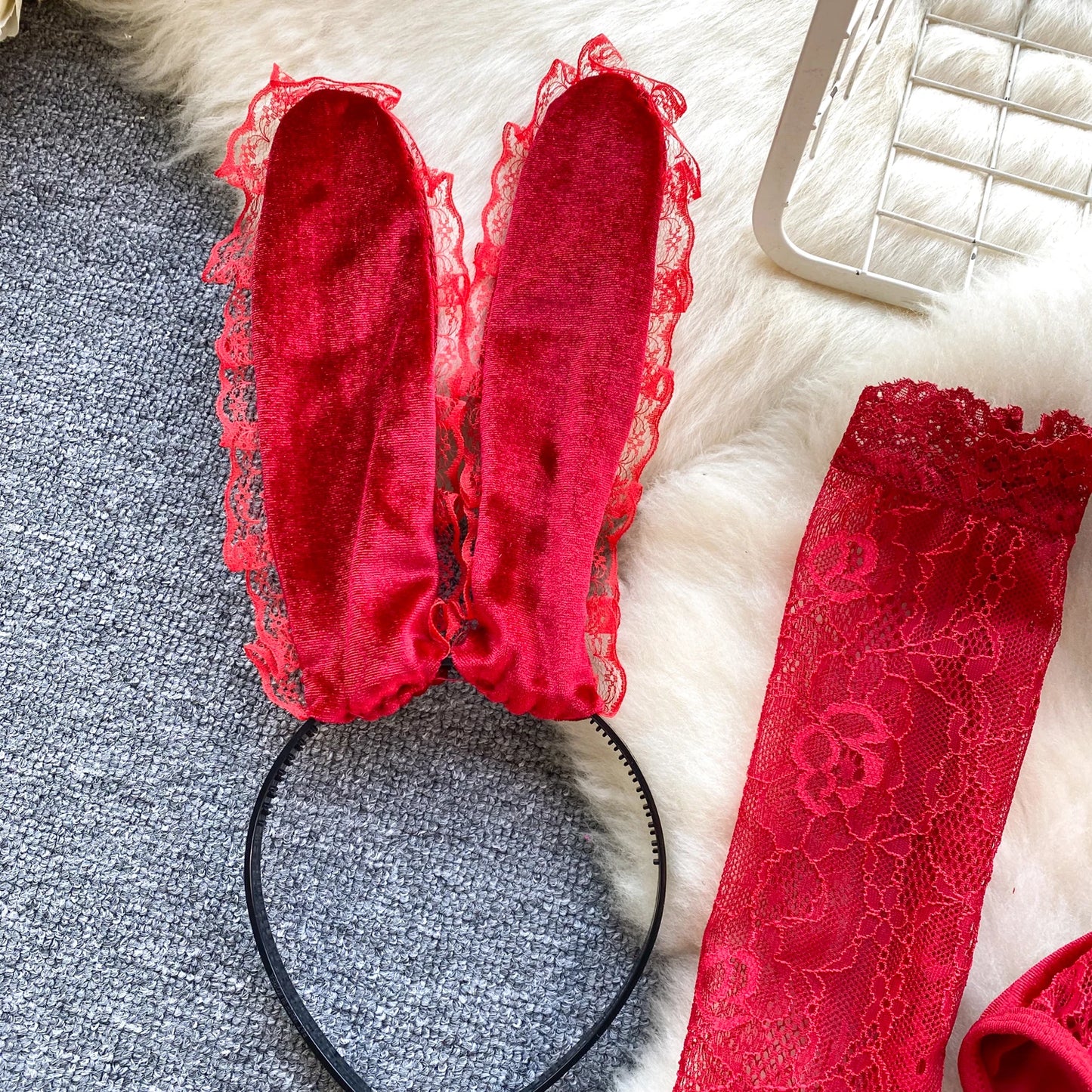 Women Lace Patchwork Velour Strappy Catsuits Fashion One Piece Combination Rompers Erotic Fashion Sexy Bunny Bodysuits Cosplay