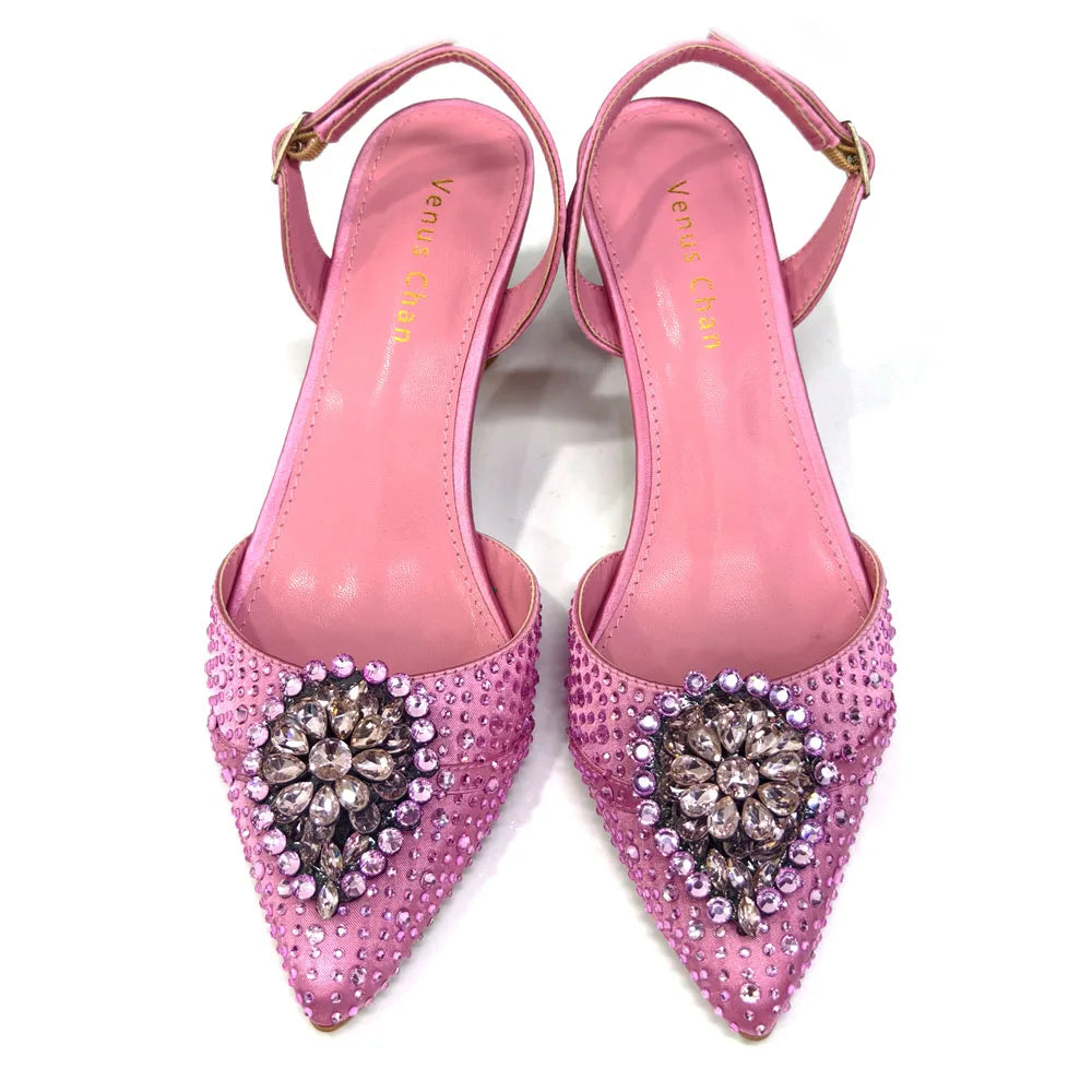 Latest Women Italian Shoes and Matching Bags Decorated with Rhinestone Elegant Pointed Toe Wedding Shoes Bride