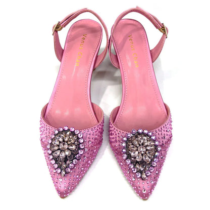 Latest Women Italian Shoes and Matching Bags Decorated with Rhinestone Elegant Pointed Toe Wedding Shoes Bride