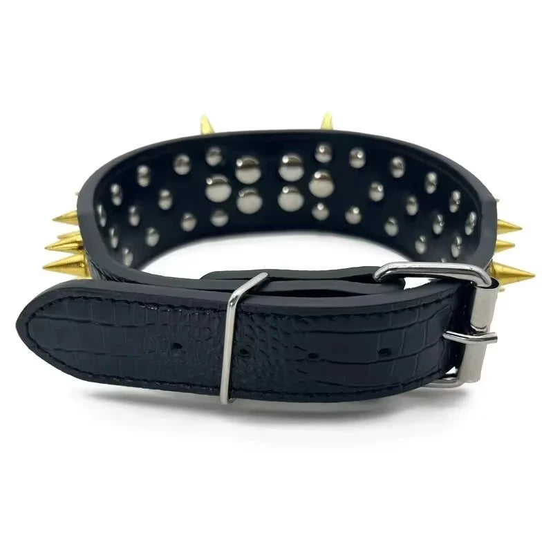 Spiked Dog Collar And Leash Set, Rivet Leather Dog Collar Adjustable Dog Collar For Outdoor Walking