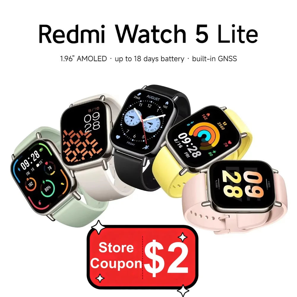 Xiaomi Redmi Watch 5 Lite Global Version 1.96'' AMOLED 18-Day Battery life Built-in GNSS Bluetooth® Call 150+ Modes Smart Watch