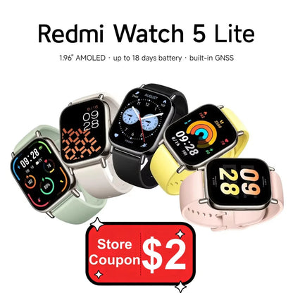 Xiaomi Redmi Watch 5 Lite Global Version 1.96'' AMOLED 18-Day Battery life Built-in GNSS Bluetooth® Call 150+ Modes Smart Watch