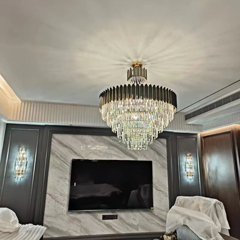 Home Deco Crystal Collection LED Black Gold Chandelier Lighting Lustre Hanging Lamp Suspension Luminaire Lampen For Dinning Room