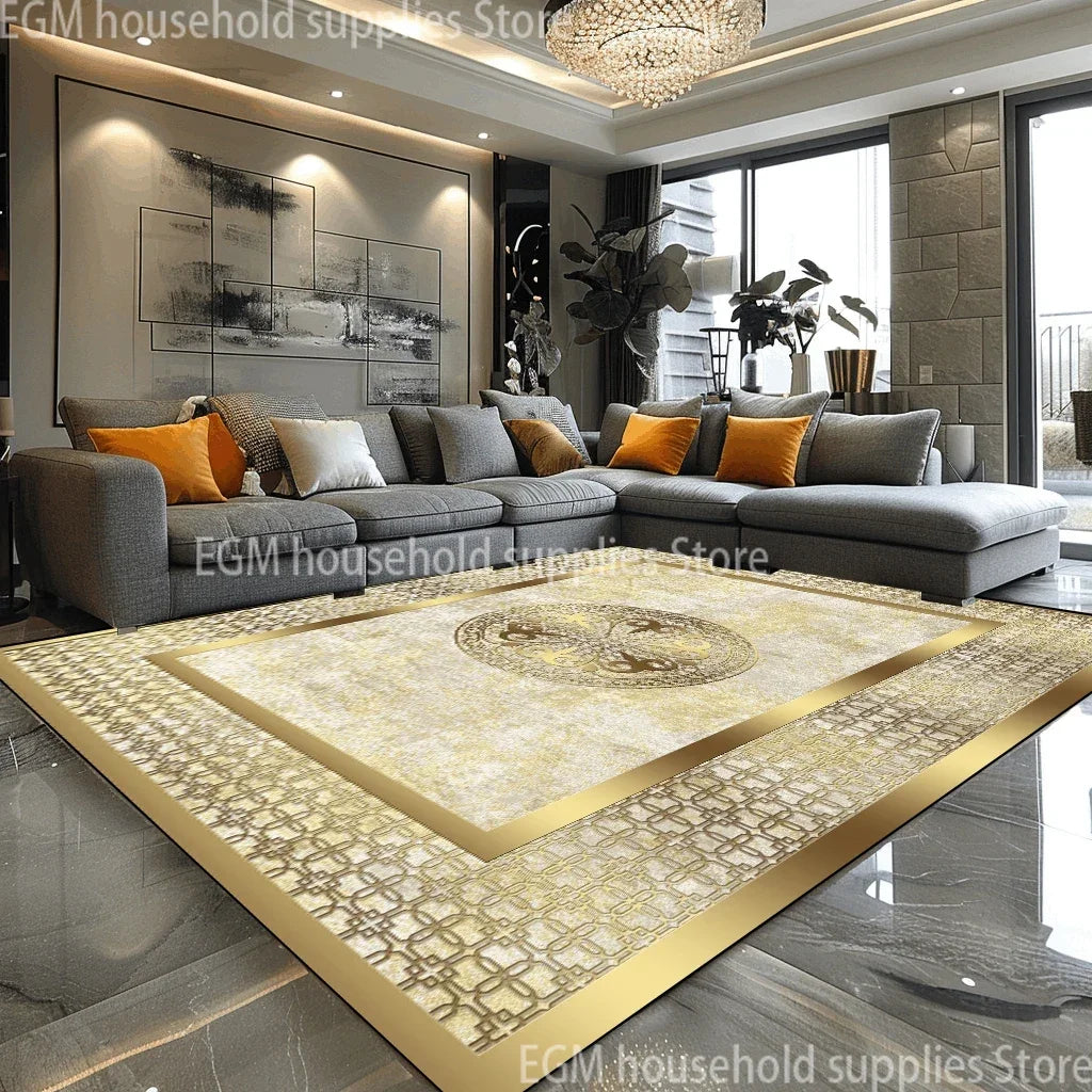 European Style Luxury Large Rugs for Living Room Black Gold Parlor Sofa Carpet Non-slip Easy Cleaning Soft Rug Coffee Tables Mat