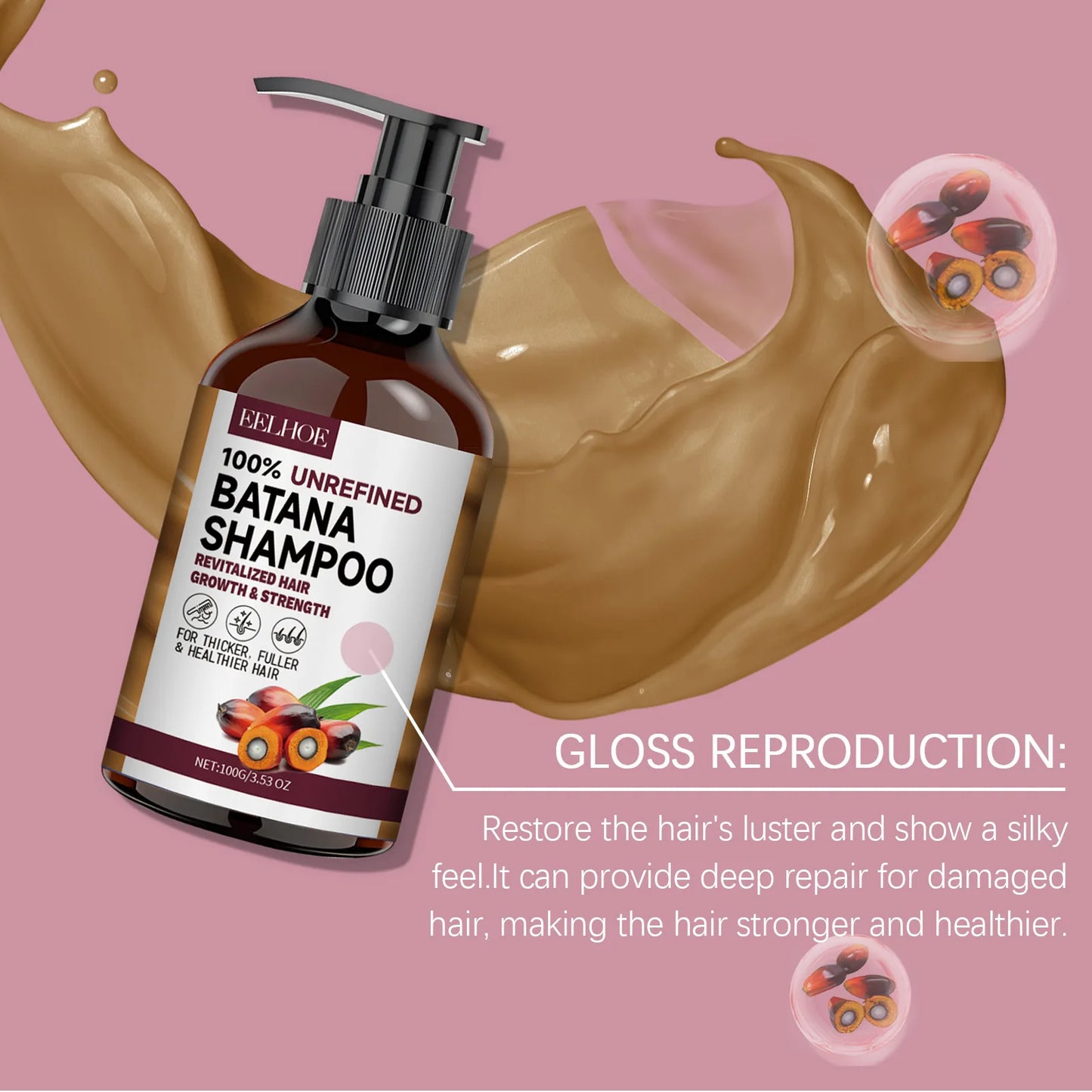 EELHOE Natural Batana Oil Deep Moisturizing Smooth Thick Hair Growth Shampoo and Conditioner for Damaged Hair Keratin Treatment