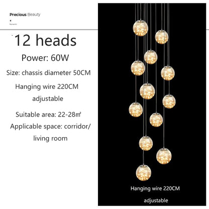 Modern LED Chandelier Glass Ball Dimmable Pendant Lamp for Staircase Living Room Home Decor Suspension Lighting Design Lusters