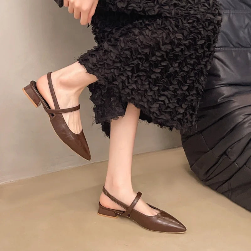 Luxury Summer Pointed Toe Women Sandals Fashion Singbacks Mules Shoes Ladies Elegant Low Heel Stripper Party Sandalias