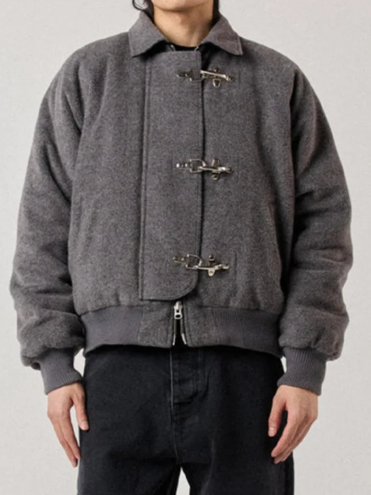 Women' S Vintage High Neck Jacket Metal Buckle Zipper Loose Coat Full Sleeve Outwears 2025 New Lady Fall Winter Streetwears