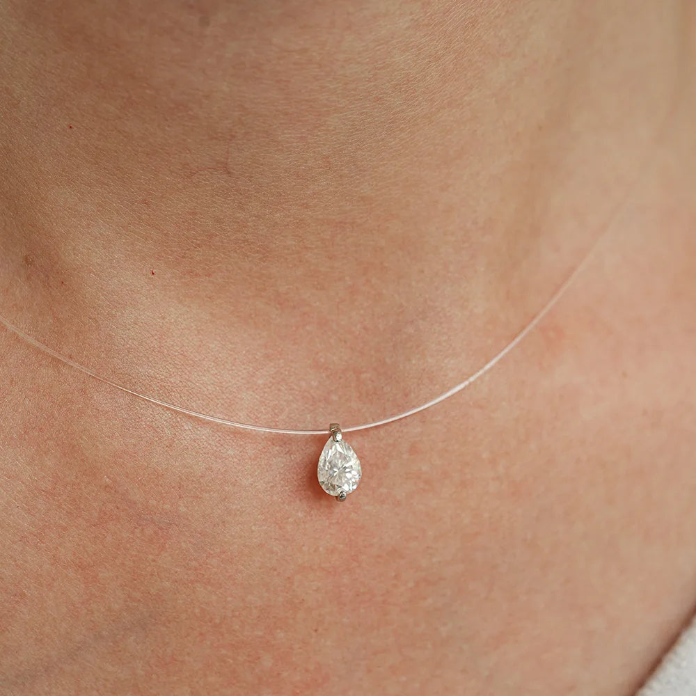 EWYA GRA Certified 1CT Marquise Cut Moissanite Pendant Necklace for Woman 925 Silver Fishing Line Water Drop Diamond Necklaces