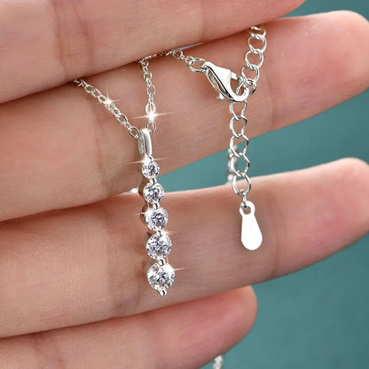 Rrjzz 5-Stone Moissanite Pendant Necklace D Color VVS1 Round Lab Diamond 14k Gold Silver Plated Necklace Jewelry Gifts with GRA