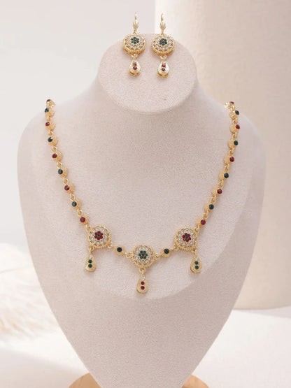 Moroccon Style Inlaid Rhinestone Design Necklace Plus Earring Set To Meet A Variety Of Occasions To Wear Jewelry