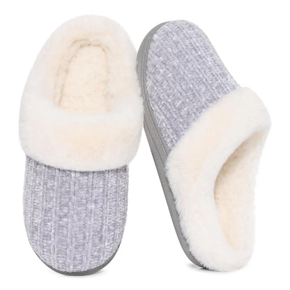 Pallene Winter Women's Fur Slippers Soft Sole Memory Foam Indoor Cotton Shoes Plush Lining Knit Slides Fluffy Men House Slippers
