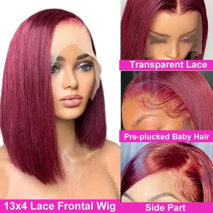 BOB Lace Front Wig Human Hair Straight 200% Full Density 13x4 HD Transparent Lace Frontal Wigs Bob Hair Lace Front Wig For Women
