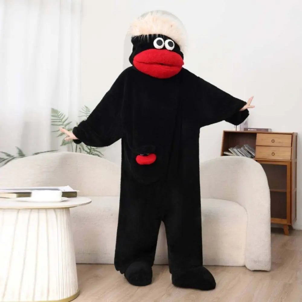 Funny Soft Coral Fleece Big Mouth Onesie Pajamas Thicken Texture Hooded Pajamas Fleece Pajamas Loungewear