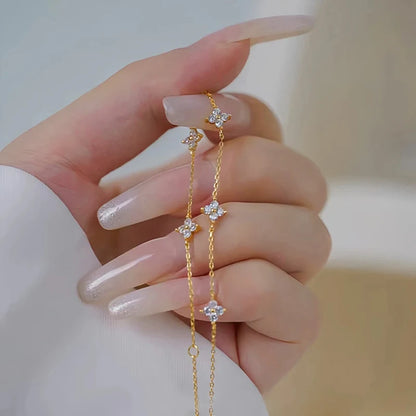 OXTAO Mini Four-Leaf Charm Necklace for Women 14K Gold Filled D VVS1 3mm Moissanite Flower Clover Necklace Luxury Jewelry Gift