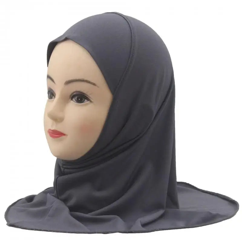 Kids Islamic Hijab Arab Girls Muslim Turban Scarf Shawls Cap Solid Color Fit 2-6 Years Old Children Wear Directly Instant Hijab