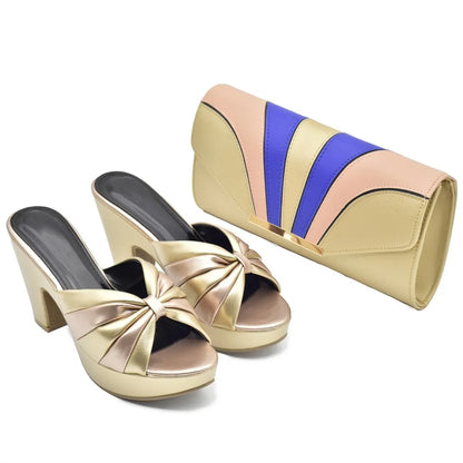 Italian Shoes and Bags Matching Set High Heels Women Wedges Shoes for Women Nigerian Party Women with Bag Set Plus Size Heels 42
