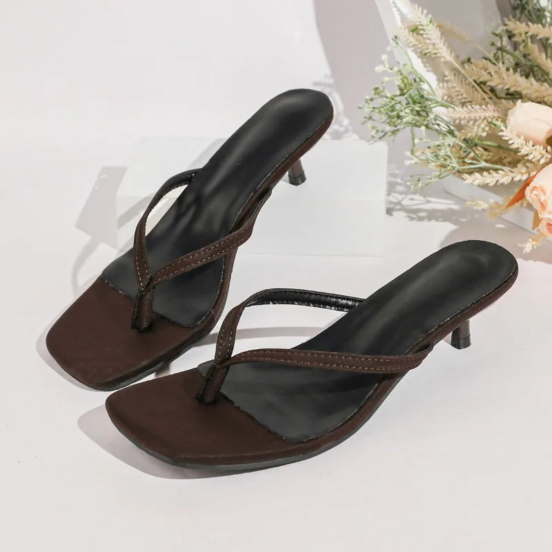 Square Clip Toe High Heel Women Slippers Fashion Party Dress Slide 2026 Summer Outdoor Daily Walking Ladies Flip Flop Shoes
