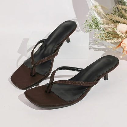 Square Clip Toe High Heel Women Slippers Fashion Party Dress Slide 2026 Summer Outdoor Daily Walking Ladies Flip Flop Shoes