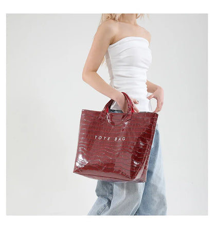 Crocodile Texture Tote Bag Pvc Kraft Paper Large Capacity Luxury Hobo Handbag Women Casual Shopping Letters Top Handle Hand Bags
