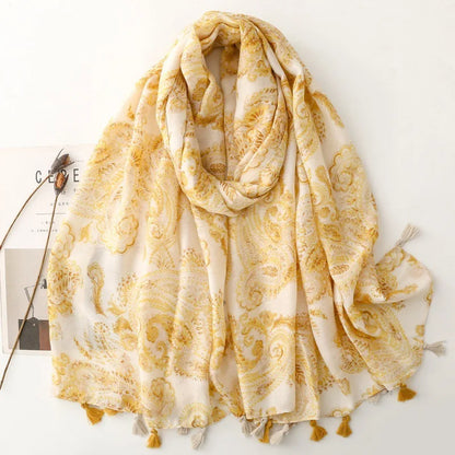 Vibrant Paisley Floral Viscose Shawls Chic Scarf -Fashion Scarves with Multicolor Print, Thin Breathable Cotton Blend, Windproof