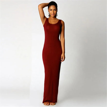Women‘s Maxi Dress Sleeveless Bodycon Long Dress Elegant Casual Homewear Spring Summer Cool Solid-Color Dress
