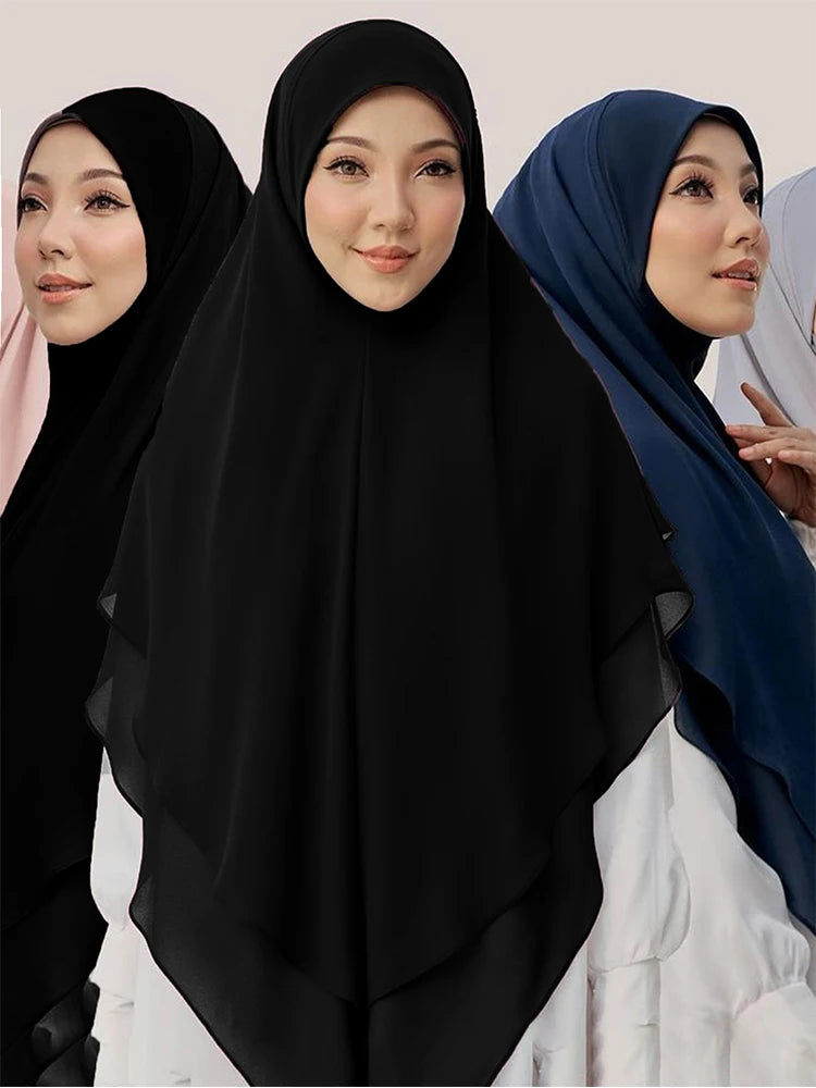 1pc Double Layered Chiffon Ready to Wear Instant Hijabs Solid Headscarf Foulard Femme Musulman Shawl Wrap Bandana