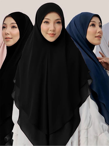 1pc Double Layered Chiffon Ready to Wear Instant Hijabs Solid Headscarf Foulard Femme Musulman Shawl Wrap Bandana