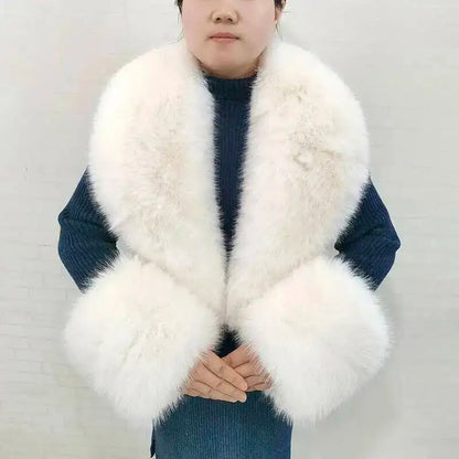 Large Women Faux Fox Fur Scarf Winter Jackets Warm Fluffy Shawl Fashion Artificial Fur Collar And Cuff Set Fluffy Scarves Female