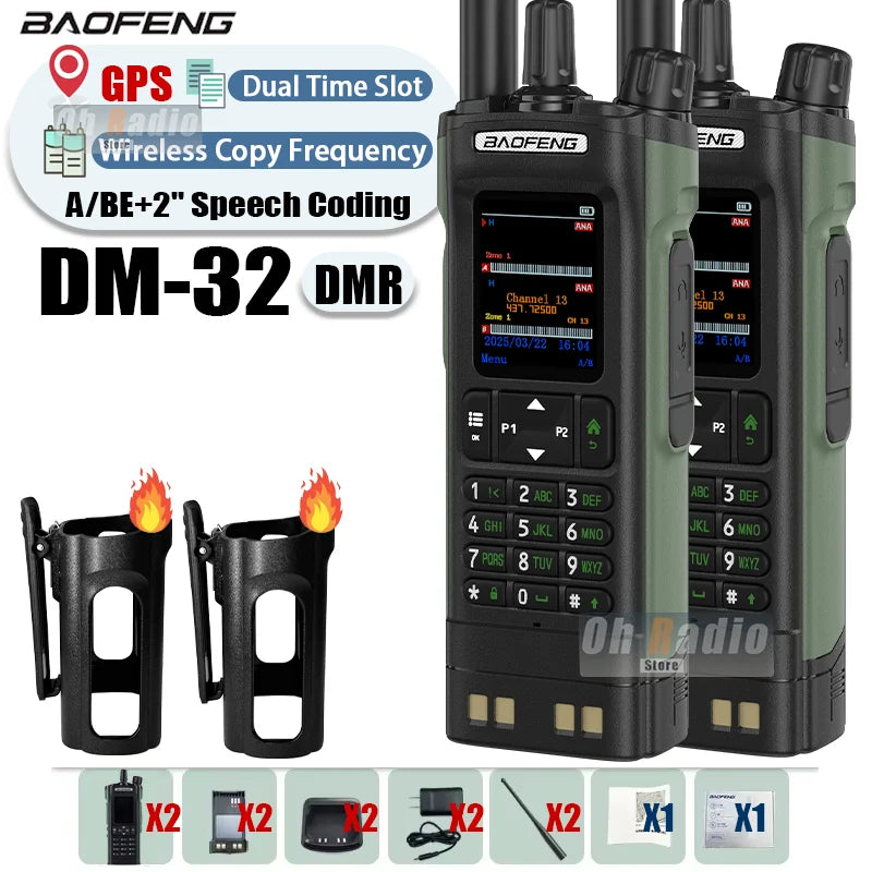 BAOFENG DM-32 Walkie Talkie With Belt Holster DMR Radio Digital GPS APRS AES256 Type-C Vox 4000CH DualMode Analog Dual Time Slot