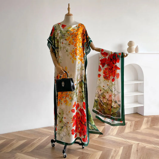 Women's Long Shawl Dubai Fashion MUMU Design Silk Soft Summer Beach Party Dress Accessory Loose Fit African Abaya MOOMOO