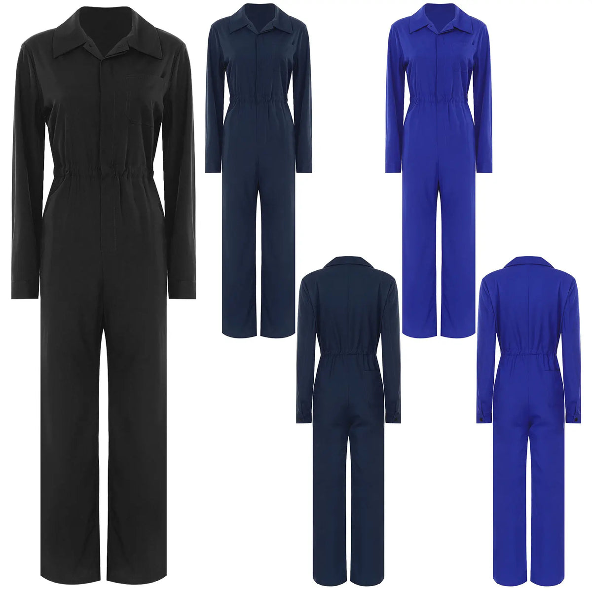 Womens Fashion Work Coverall Rompers Casual Solid Color Turn-Down Collar Long Sleeve Button Jumpsuit Travel Holiday Cargo Pants