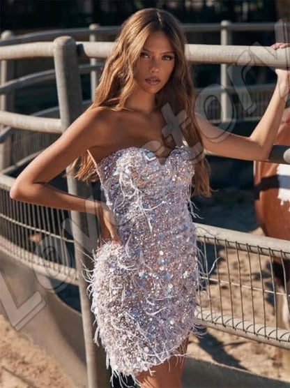Sexy Short Wedding Dress Women Luxury Sequin Bridal Gowns  Spaghetti Straps Sweetheart Bride Dresses Custom vestido de novia