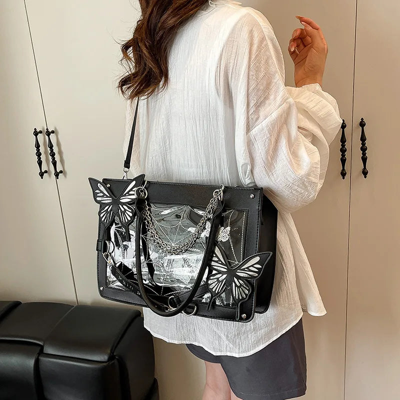 Sweet Y2k Lolita Butterfly Chain Shoulder Bags Trendy Gothic Harajuku Ita Bag Japanese Chic Women Transparent Handbags Crossbody