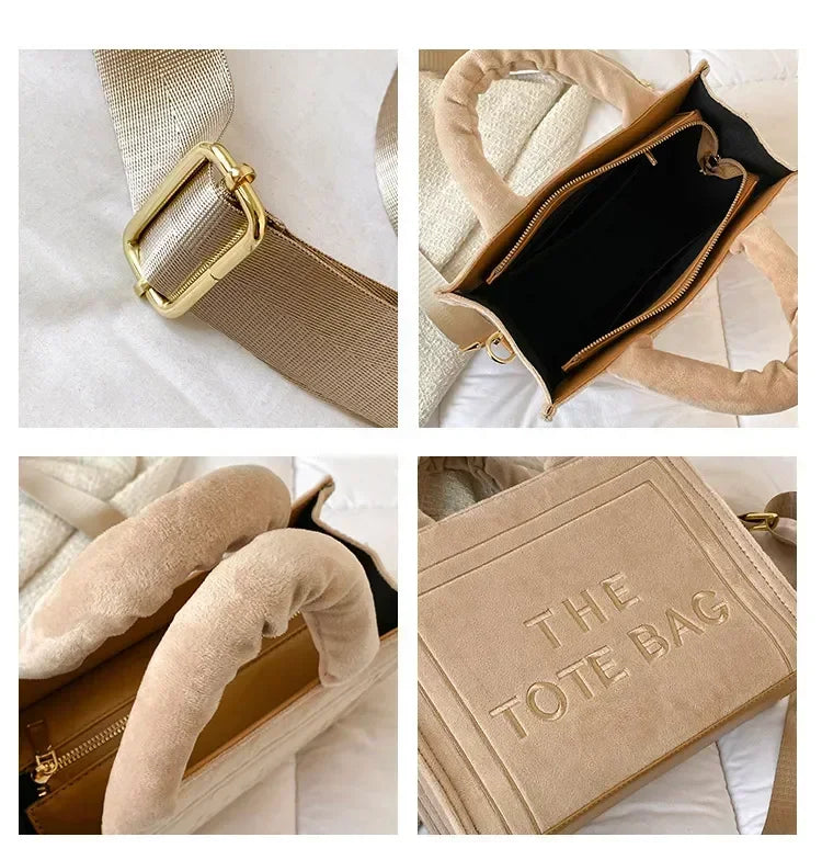 Female Square Tote Crossbody Bag Aesthetic Velour Elegant Letter Print Ladies Shoulder Bags Top Handle Women's Charisma Handbags