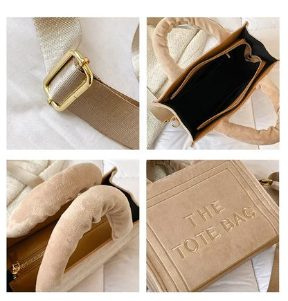 Female Square Tote Crossbody Bag Aesthetic Velour Elegant Letter Print Ladies Shoulder Bags Top Handle Women's Charisma Handbags