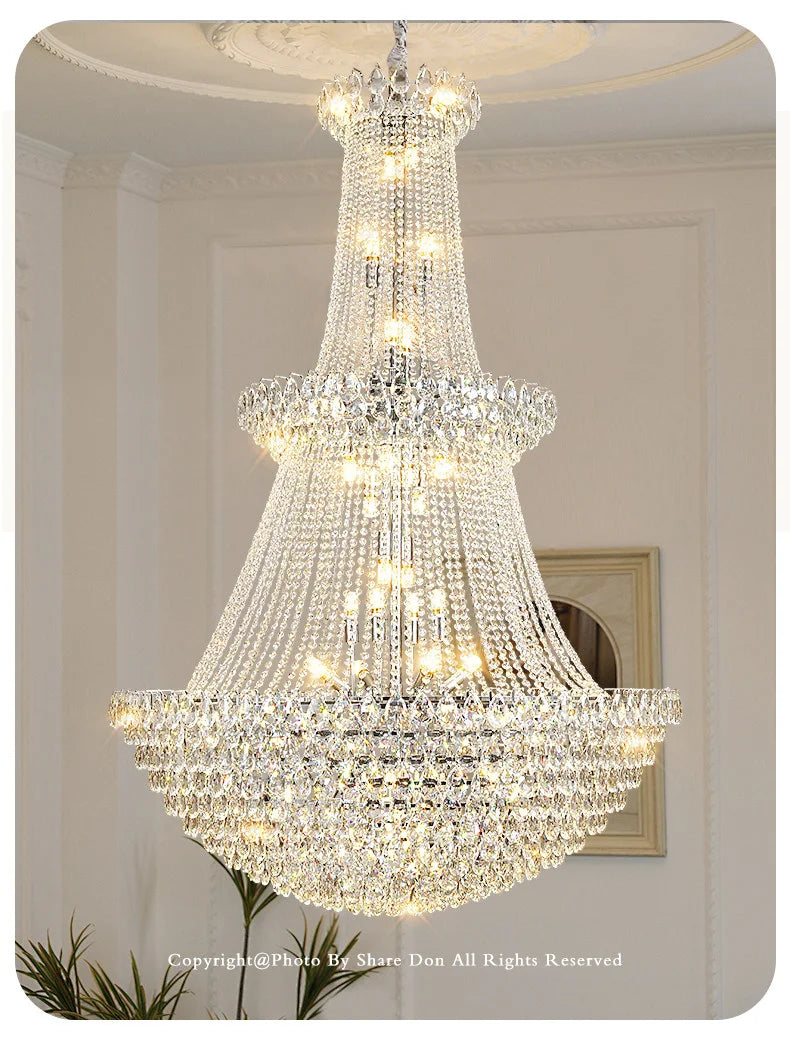 New Ceiling Lamp Villa Living Room Lamp - Multi-Story Void Floor-To-Ceiling French Light Luxury Minimalist Crystal Pendant Lamp
