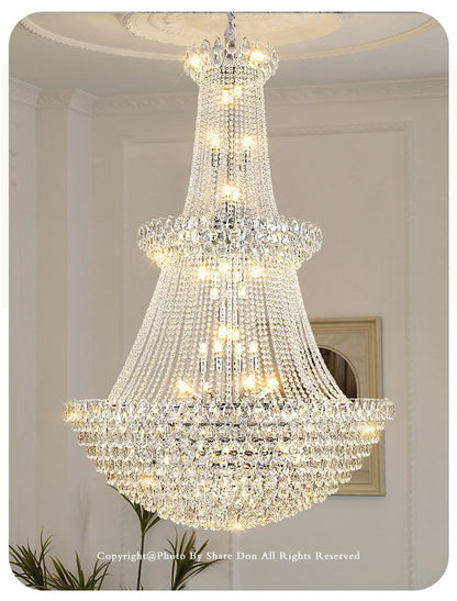 New Ceiling Lamp Villa Living Room Lamp - Multi-Story Void Floor-To-Ceiling French Light Luxury Minimalist Crystal Pendant Lamp
