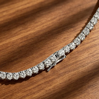 Kanolan Moissanite Tennis Necklace for Women 925 Sterling Silver 18K White Gold 3 Claw Graduated Necklace Luxury Wedding Jewelry