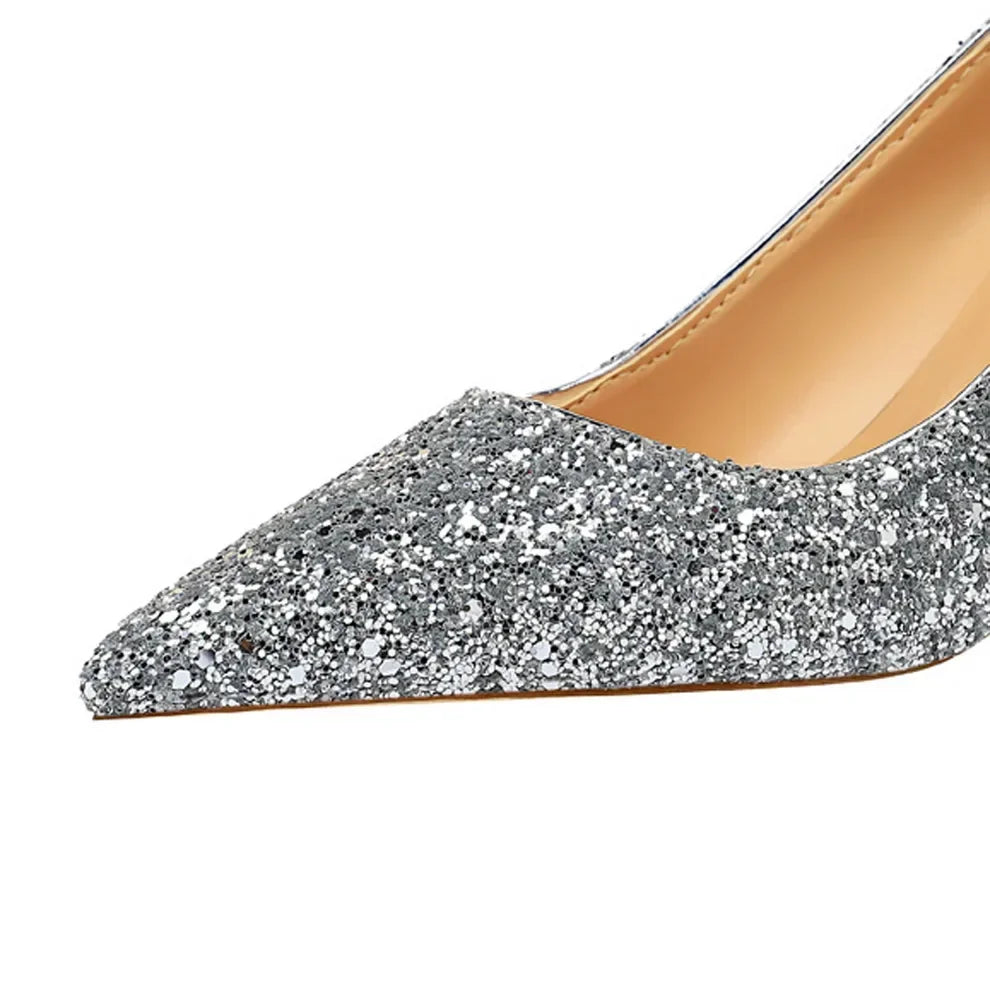 Women Luxury Bling Red  Blue Valentine Party Scarpins Pumps Lady Glitter Sequins 7cm 9.5cm High Heels Designer Shoes Plus Size