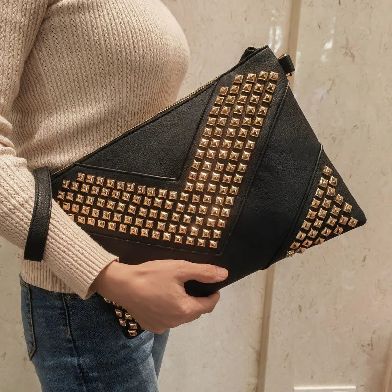 Envelope Clutch Bag for Women Luxury Design Handbags Fashion Rivet Party Evening Clutches For Ladies Shoulder Bag A4 Briefcase