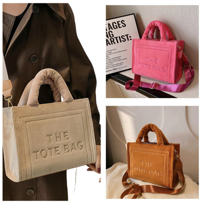 Female Square Tote Crossbody Bag Aesthetic Velour Elegant Letter Print Ladies Shoulder Bags Top Handle Women's Charisma Handbags