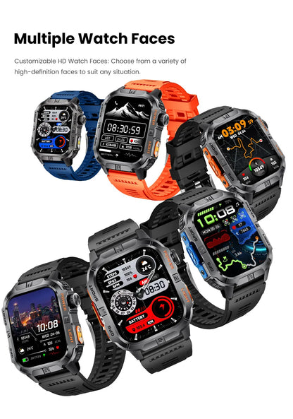 2026 New Outdoor Military Men's Smartwatch Is Equipped With GPS LED Lighting, A Compass, Wireless Communication, IP68 Waterproof