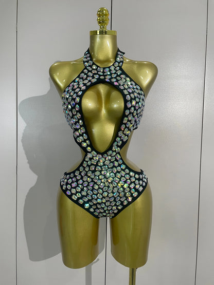 Sexy Sparkly Diamonds Swimsuit Bar Bikini 2026 Fashion Women Crystal Handmade One-piece Bodysuit Swimsuit Stage Photoshoot Wear