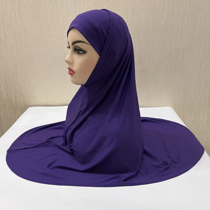 H292 Plain Two Pieces Large size muslim hijab with chin part top quality amira pull on islamic scarf hot sell headscarf