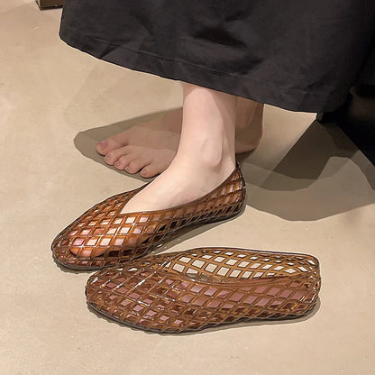 New V-mouth Crystal Jelly Shoes Fashionable, Versatile, Comfortable, Flat Bottom Single Shoes, Casual Sandals for Women