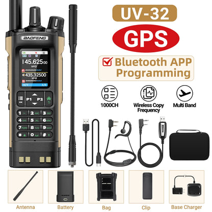BAOFENG UV-32 GPS Air Band Walkie Talkie Long Range 10W Multi Band Bluetooth Programming Wireless Copy Frequency Two Way Radio
