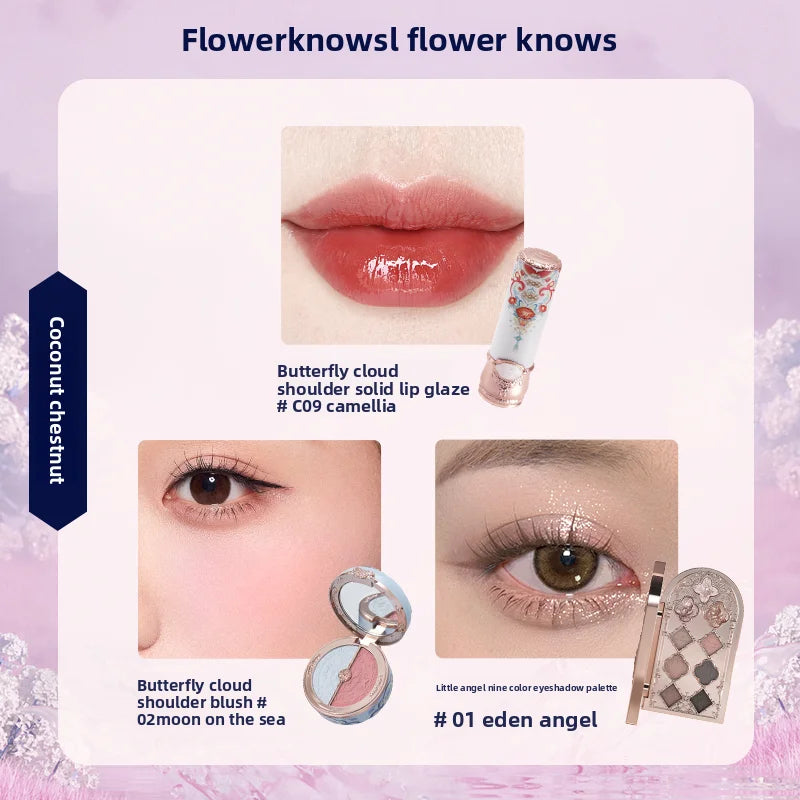 Flowerknows Gift Box Makeup Set Little Angel Full Box Lip Glaze Blusher Shell Jewelry Flower Know Birthday Gift Kit